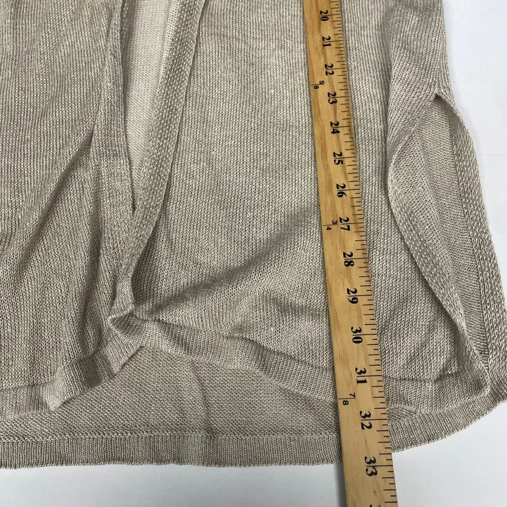 J. Jill Cardigan Large Beige Linen Blend Open Front‎ Longline Side Slit Sweater